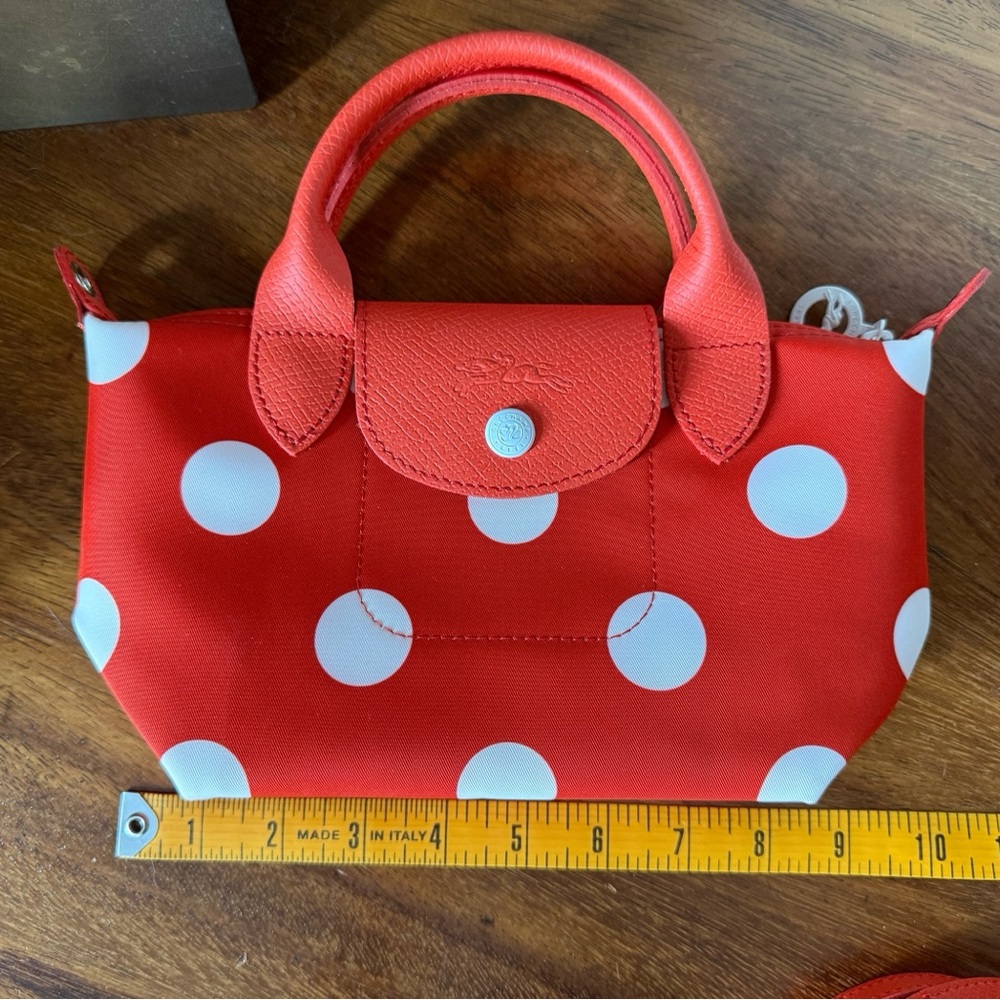 Longchamp Red and White Polka Dot Mini Bag